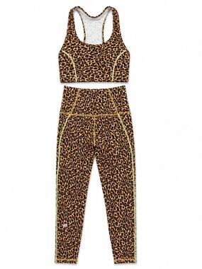 Fabletics PowerHold Leopard Print Set XS Sports Bra + Leggings Matching Set